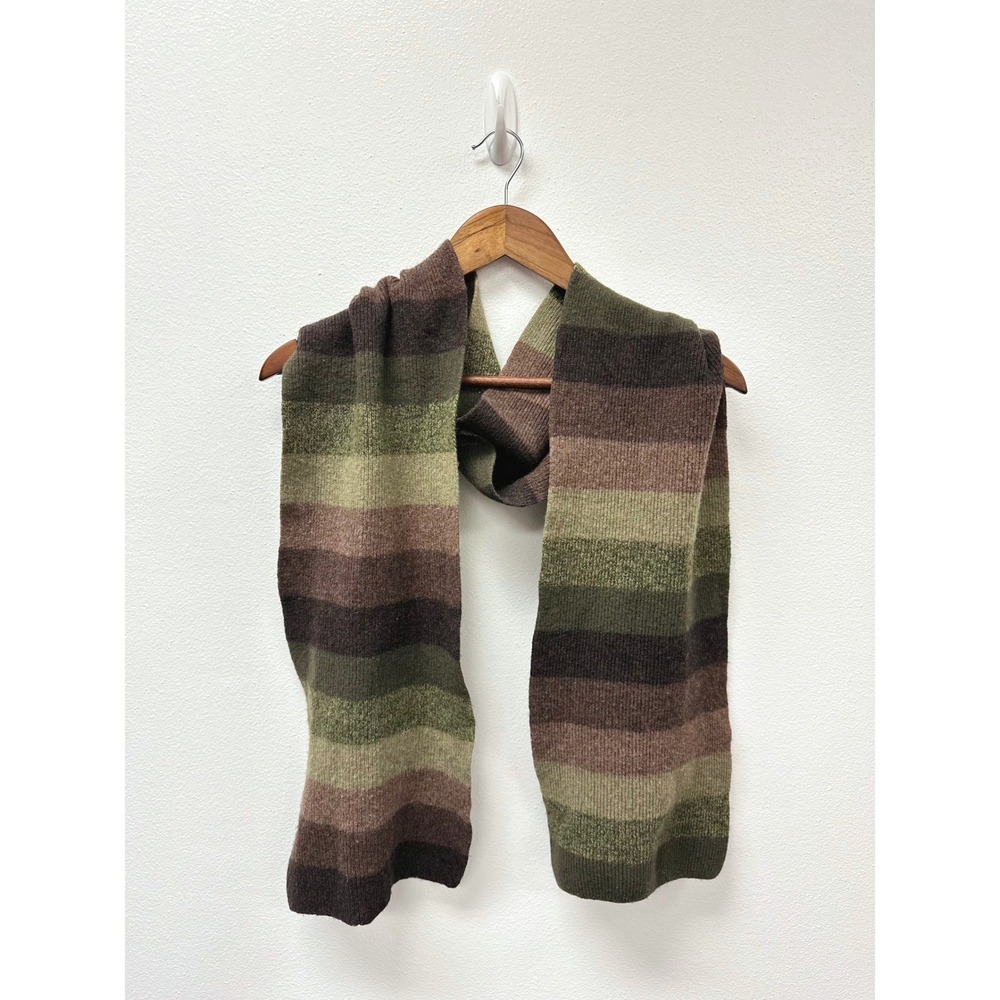 Vintage Y2K Gap Wool Knit Striped Scarf Green Brown 9.5" x 65"